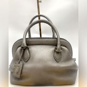 Auth Fendi Borsa Selleria Romano Leather Platinum Adele Doctor Bag Satchel Ex+